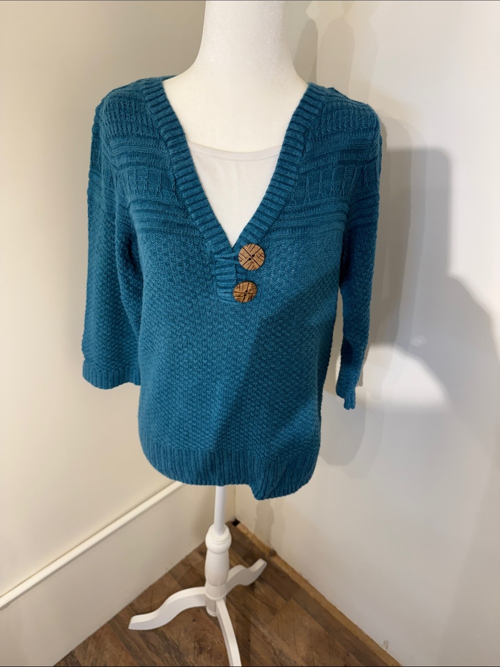 Christopher & Banks Teal  V-Neck Button Detail Women’s Sweater